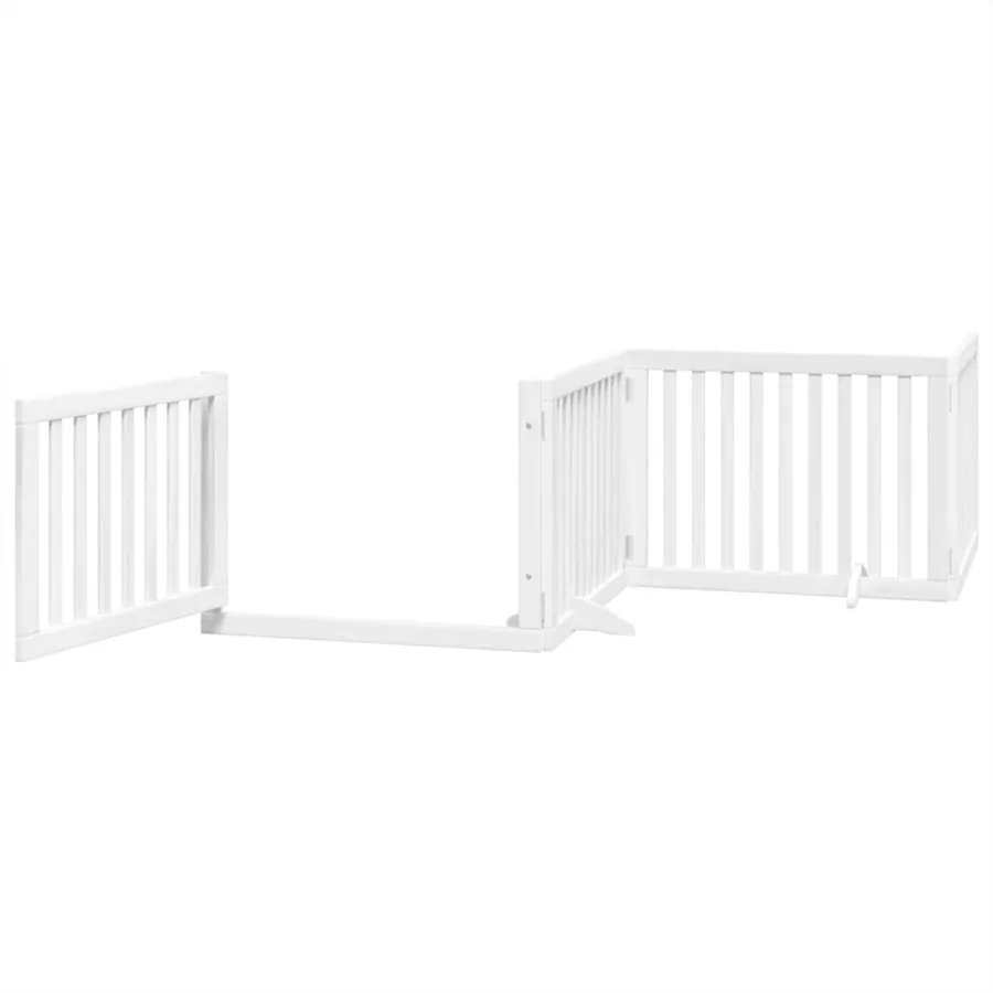 Barrière pour chiens et porte 4 panneaux blanc bois de peuplier - 4