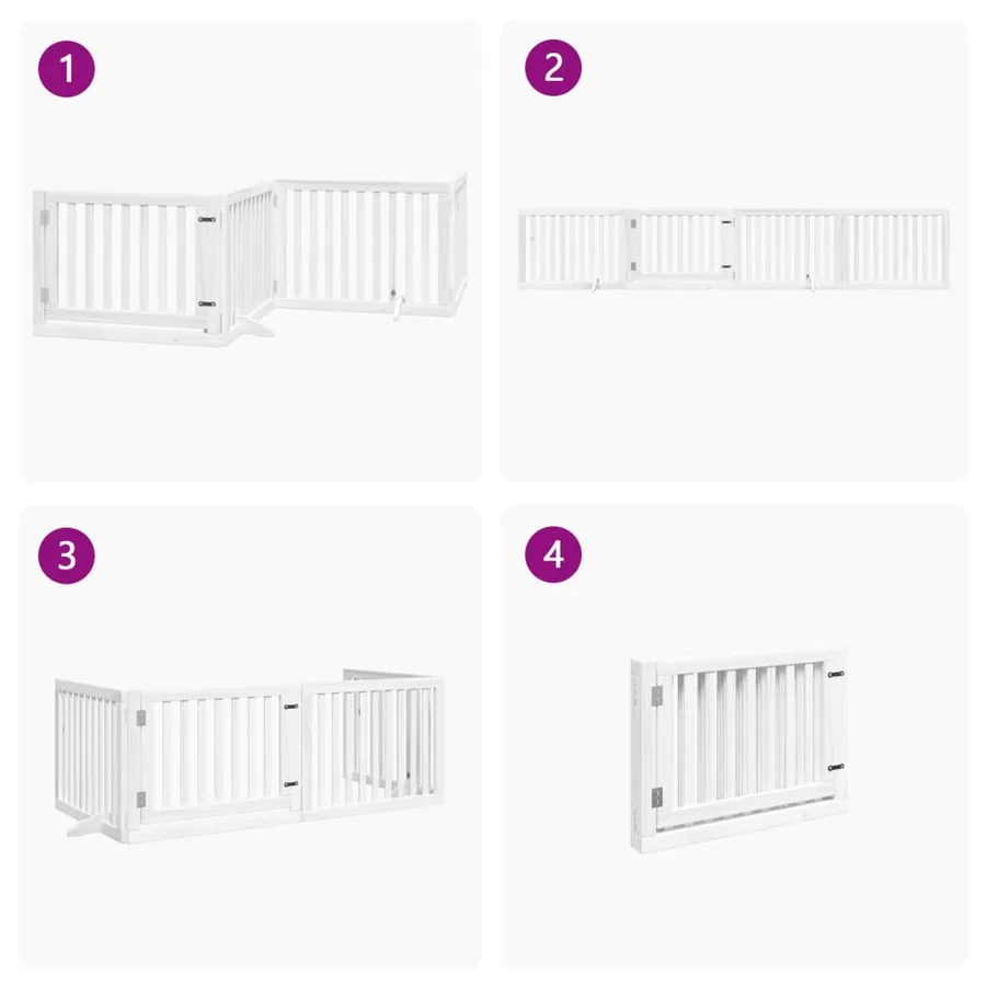 Barrière pour chiens et porte 4 panneaux blanc bois de peuplier - 7
