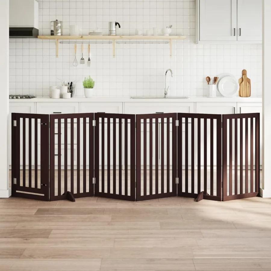 Barrière pour chiens avec porte 6 panneaux bois de peuplier