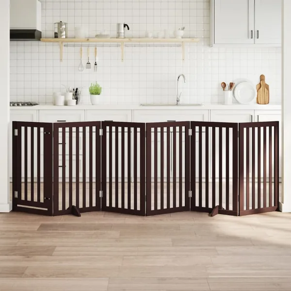 Barrière pour chiens avec porte 6 panneaux bois de peuplier