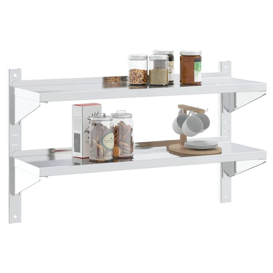 Étagère murale à 2 niveaux 100x30x60cm argenté acier inoxydable - 4