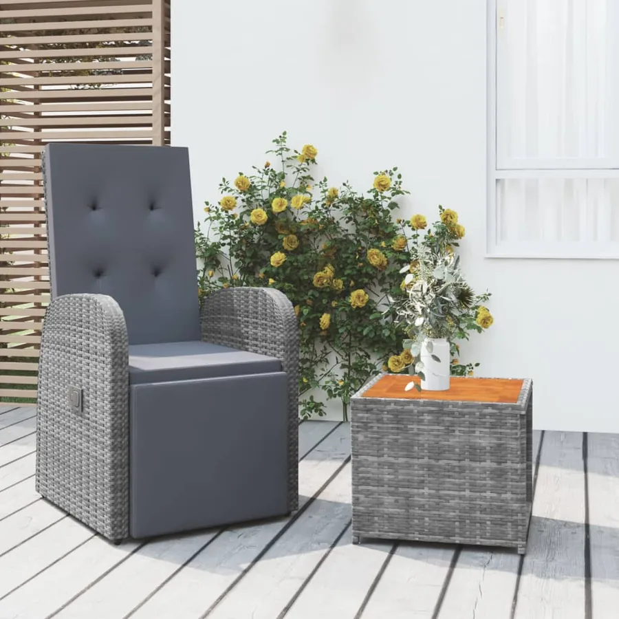 2 pcs garden lounge set Grey poly rattan and acacia