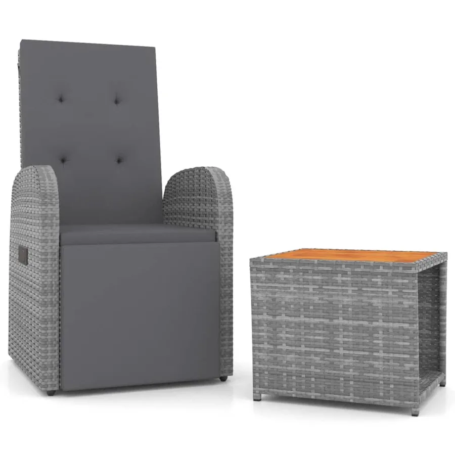 2 pcs garden lounge set Grey poly rattan and acacia - 2