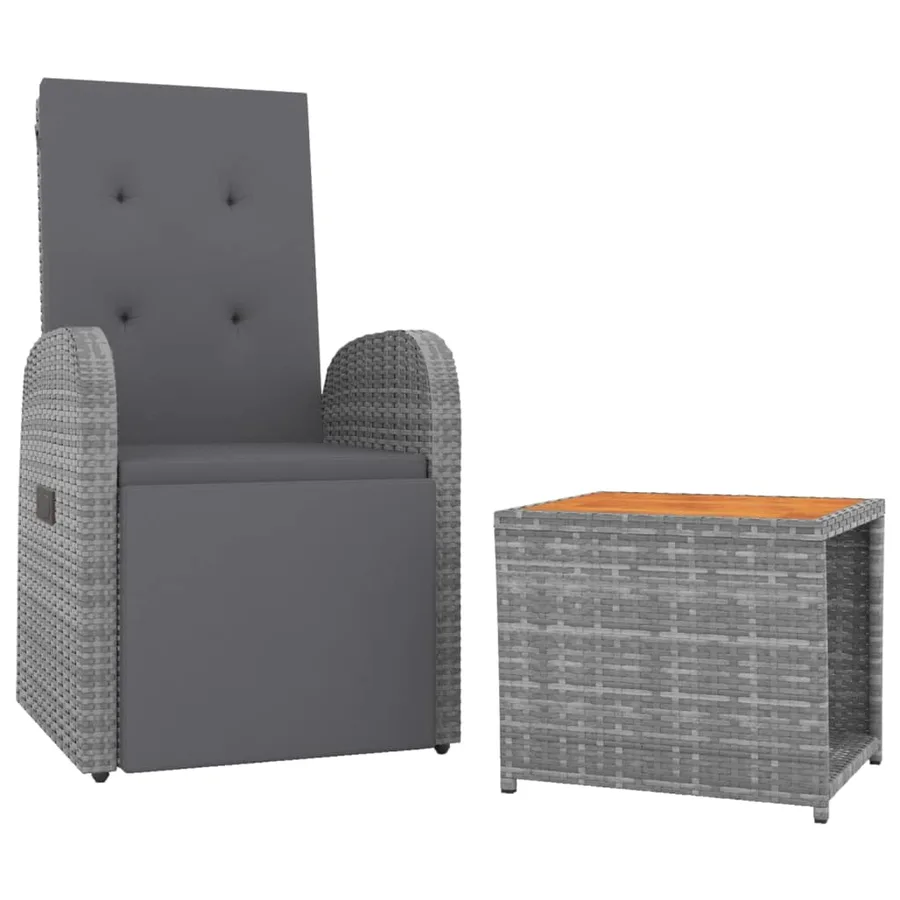 2 pcs garden lounge set Grey poly rattan and acacia - 3