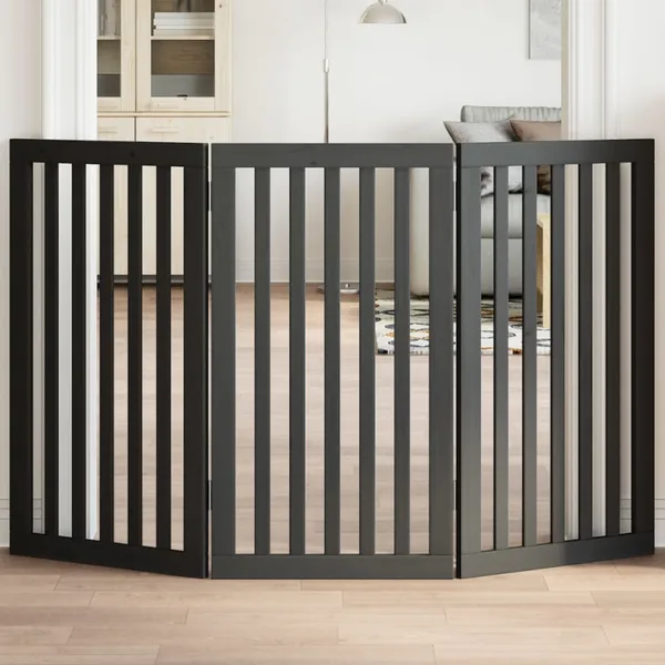 Barrière pour chien pliable 3 panneaux noir bois de peuplier