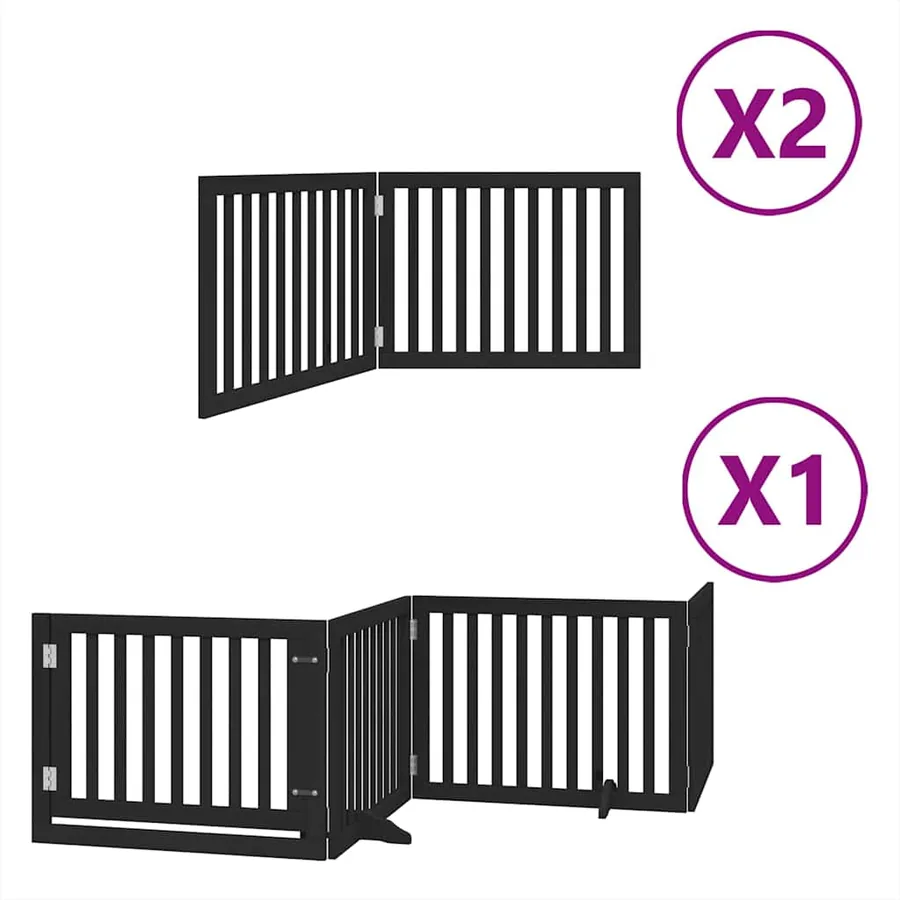 Barrière pour chien porte pliable 8 panneaux noir bois peuplier - 2
