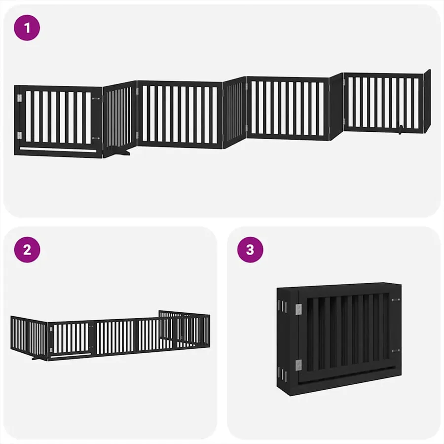 Barrière pour chien porte pliable 8 panneaux noir bois peuplier - 5