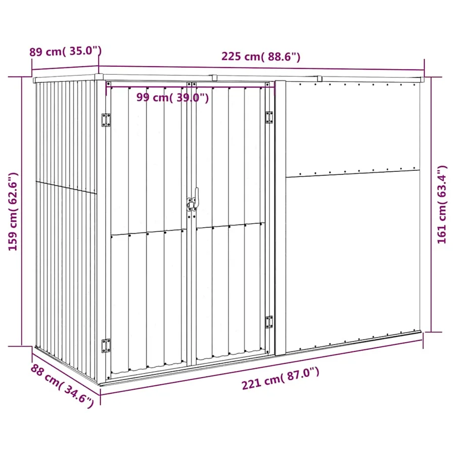 Garden tool shed Anthracite 225x89x161 cm Galvanised steel - 7