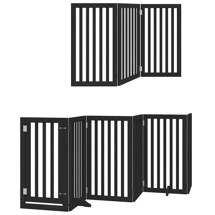 Barrière pour chien porte pliable 9 panneaux noir bois peuplier - 12