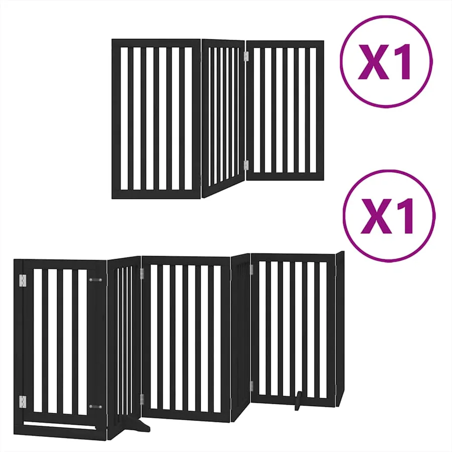 Barrière pour chien porte pliable 9 panneaux noir bois peuplier - 2