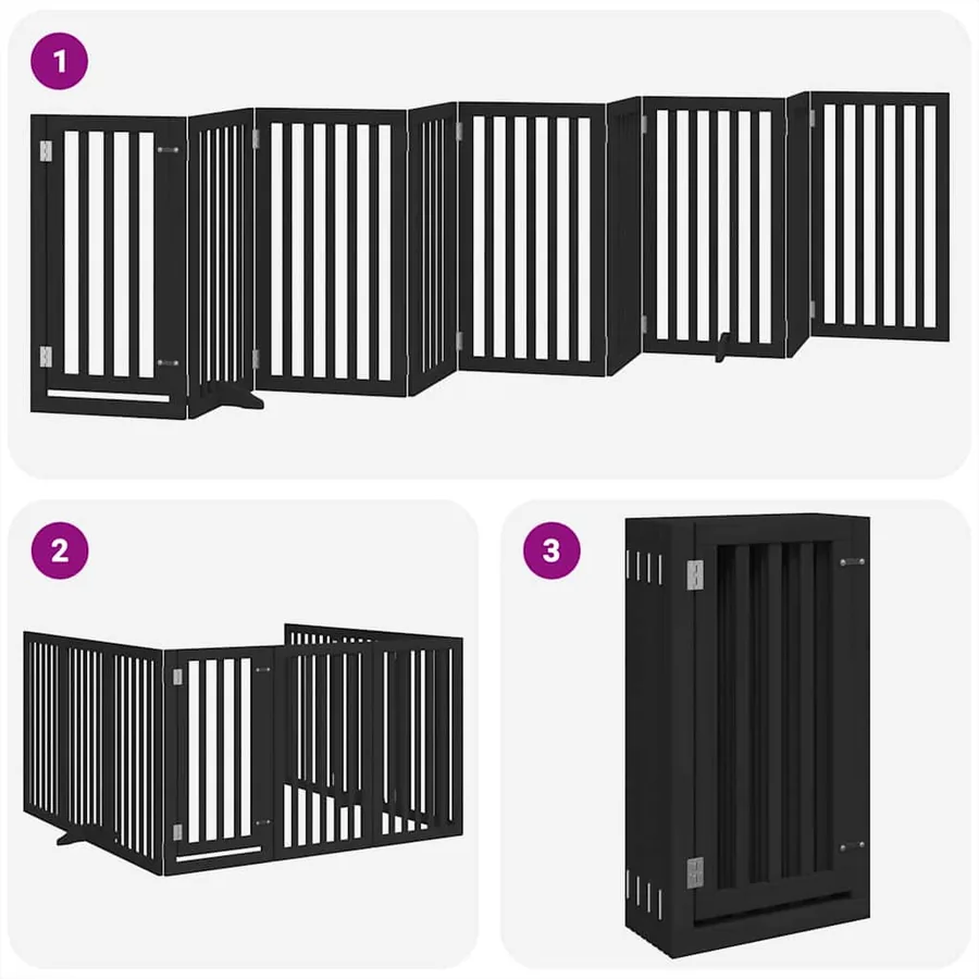 Barrière pour chien porte pliable 9 panneaux noir bois peuplier - 5