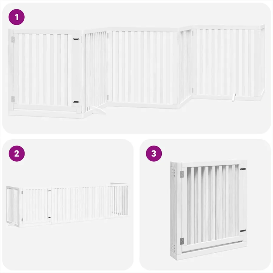 Barrière pour chien porte pliable 6panneaux blanc bois peuplier - 6