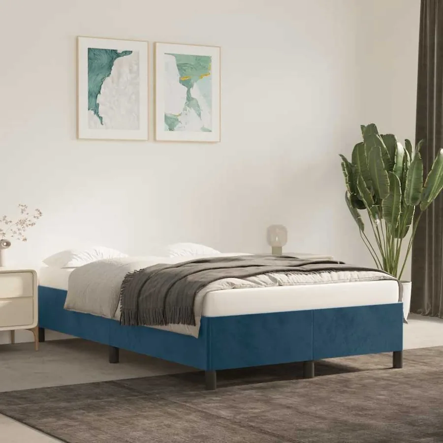 Cadre de lit sans matelas bleu foncé 120x200 cm velours