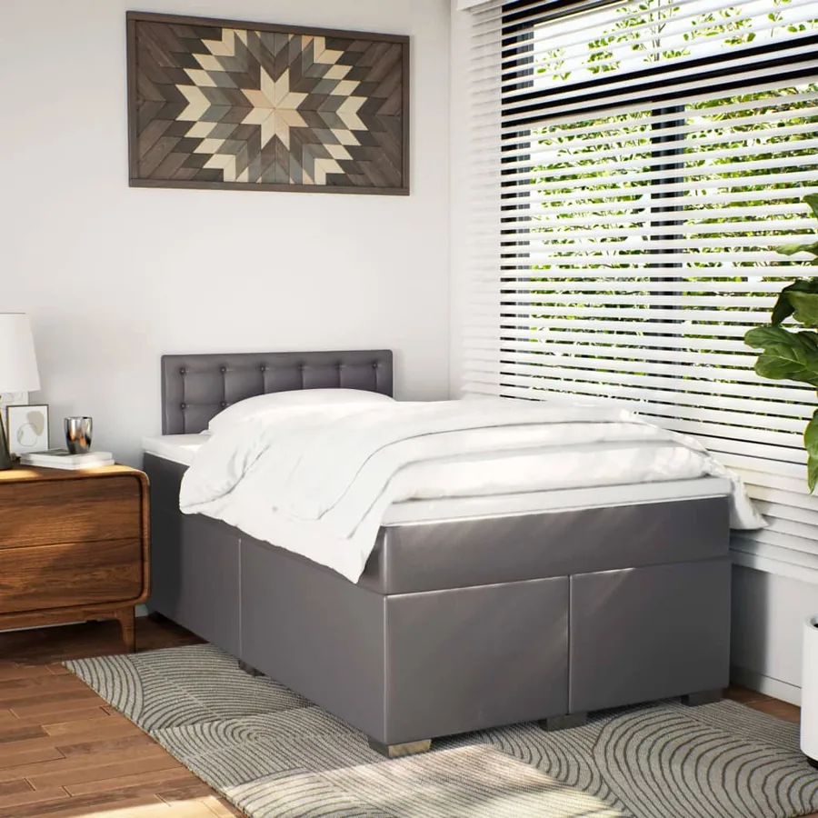 Sommier à lattes de lit avec matelas gris 120x190 cm similicuir - 4