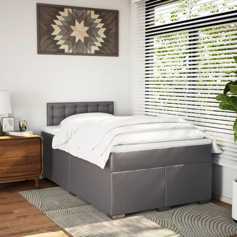 Sommier à lattes de lit avec matelas gris 120x190 cm similicuir - 3