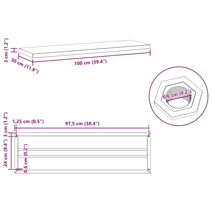 Étagères murales 2 pcs 100x30 cm noir acier inoxydable - 10