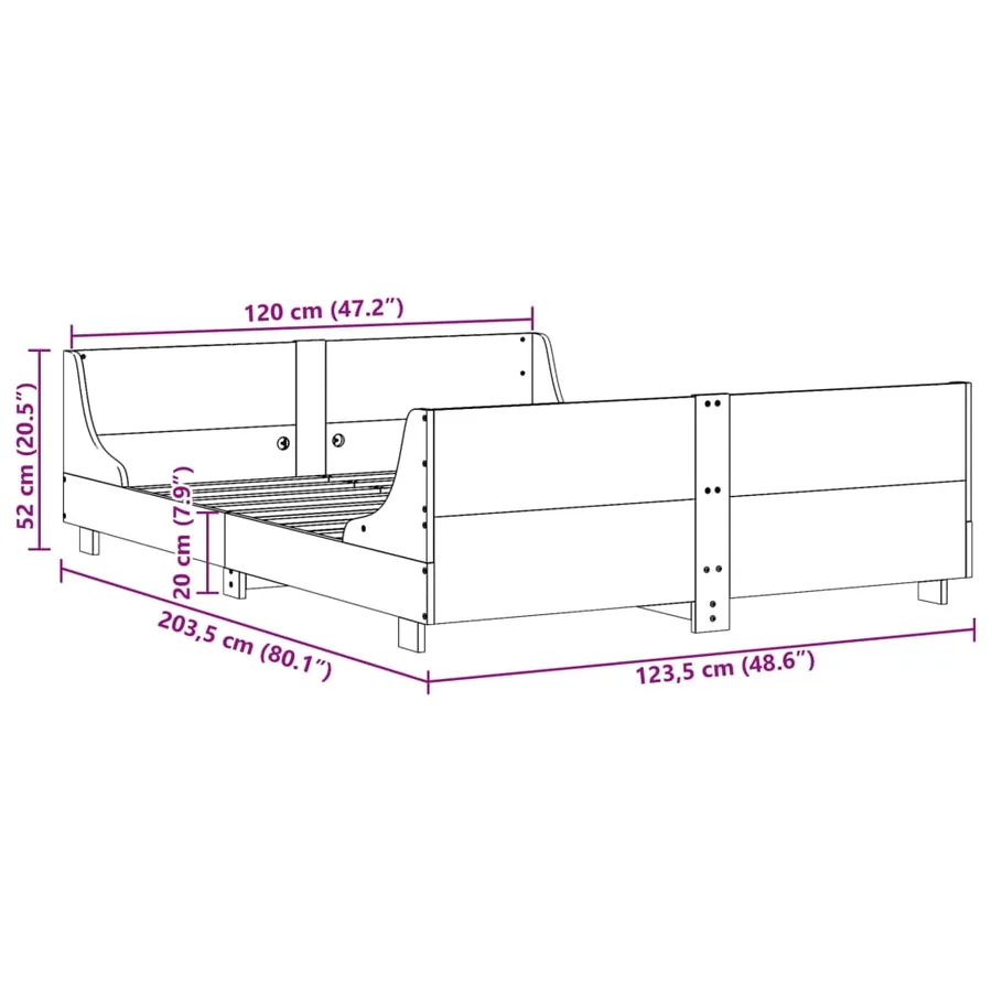 Cadre de lit sans matelas 120x200 cm bois de pin massif - 9