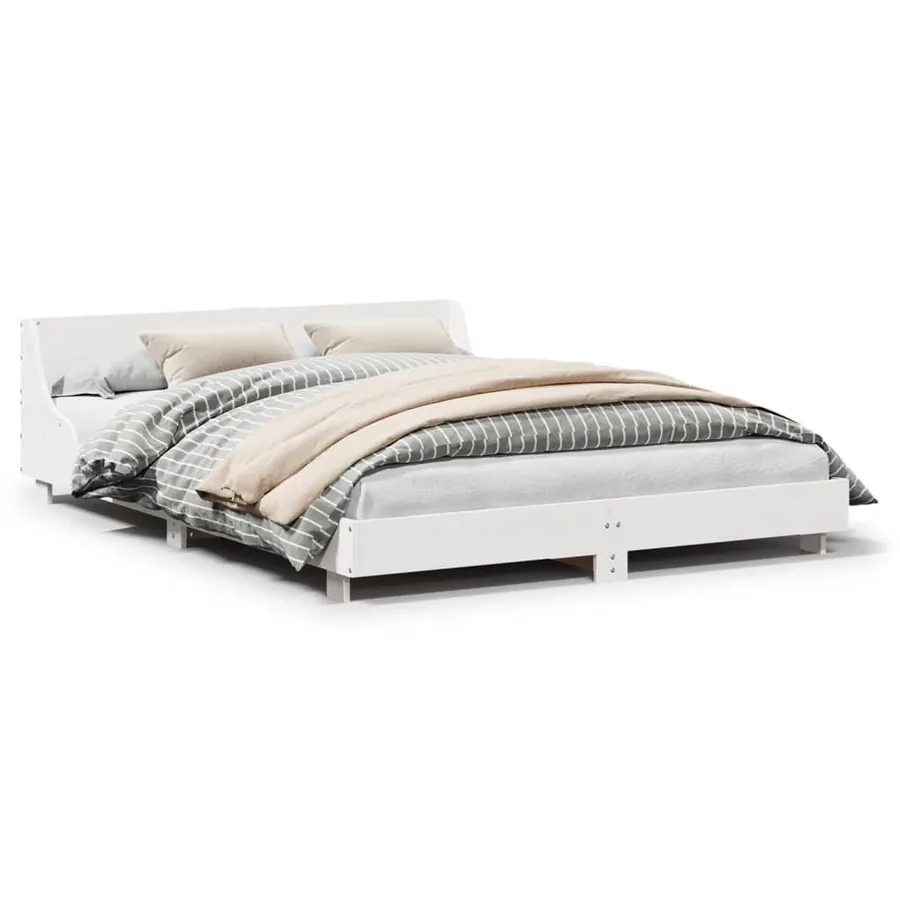 Cadre de lit sans matelas blanc 150x200 cm bois de pin massif - 2