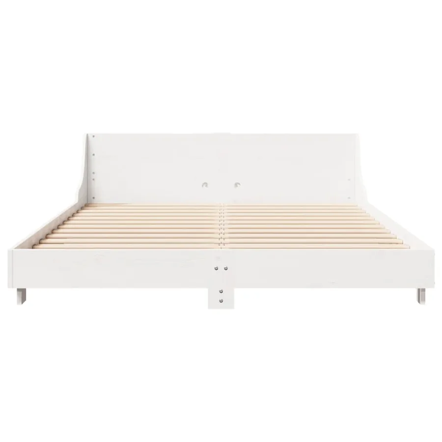Cadre de lit sans matelas blanc 150x200 cm bois de pin massif - 4