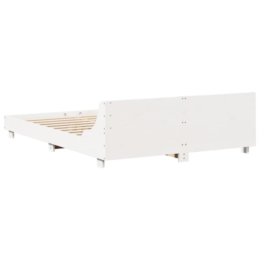 Cadre de lit sans matelas blanc 150x200 cm bois de pin massif - 6