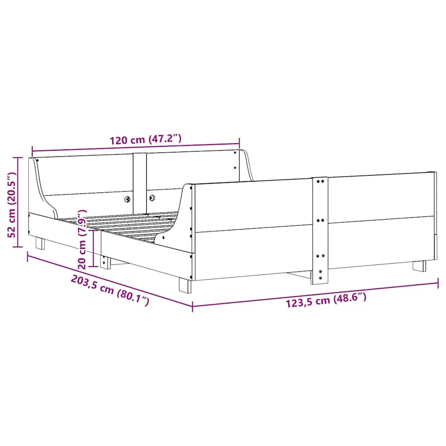 Cadre de lit sans matelas cire marron 120x200cm bois pin massif - 9