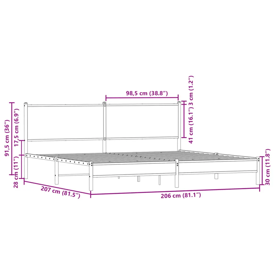 Cadre de lit en métal sans matelas chêne marron 200x200 cm - 10