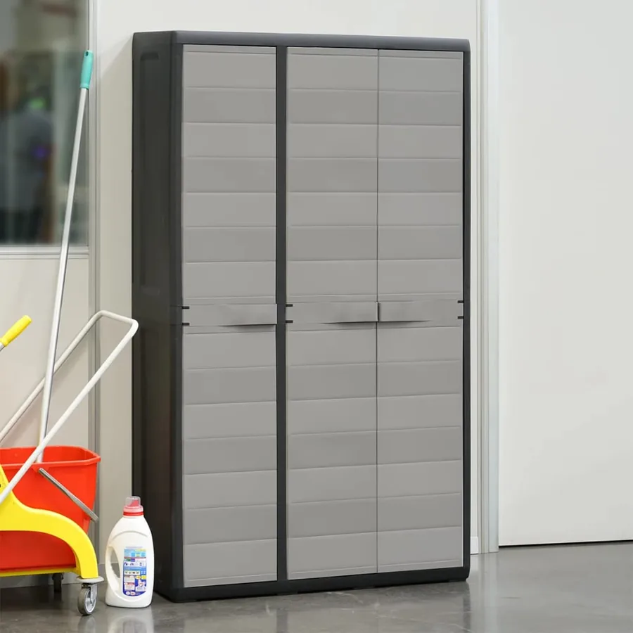 Armoire de rangement de jardin avec 4 étagères Noir et gris - 3