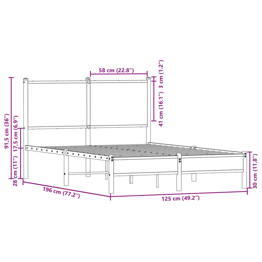 Cadre de lit en métal sans matelas chêne marron 120x190 cm - 10