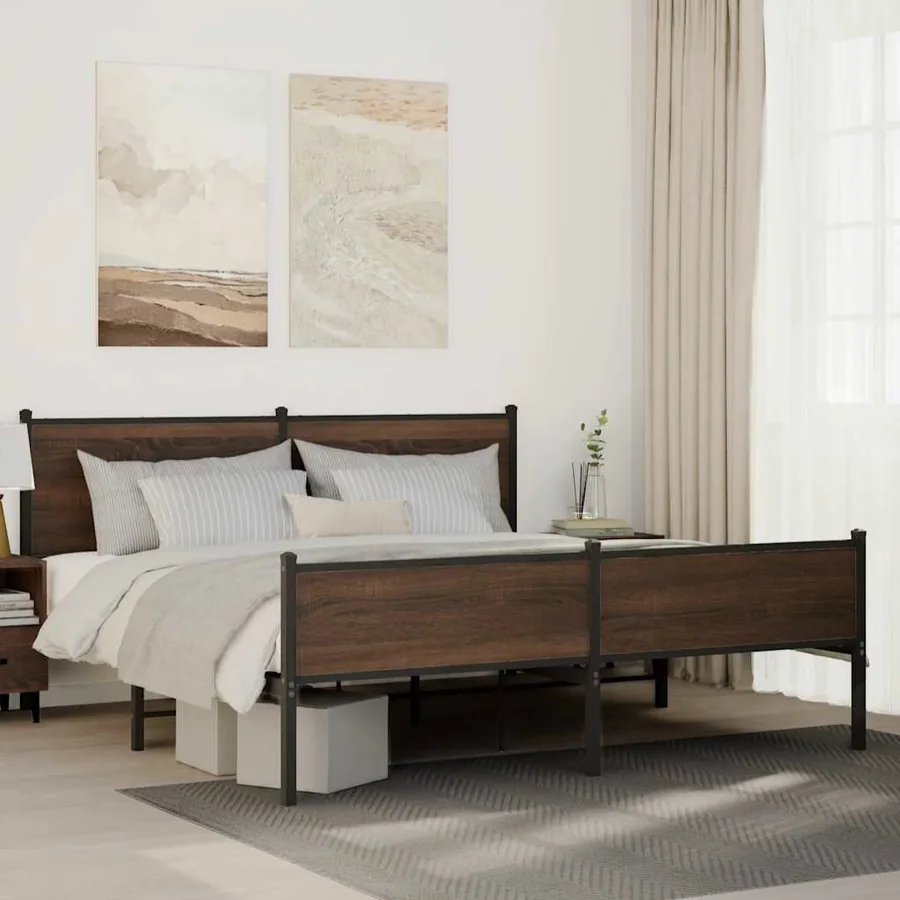 Cadre de lit en métal sans matelas chêne marron 180x200 cm