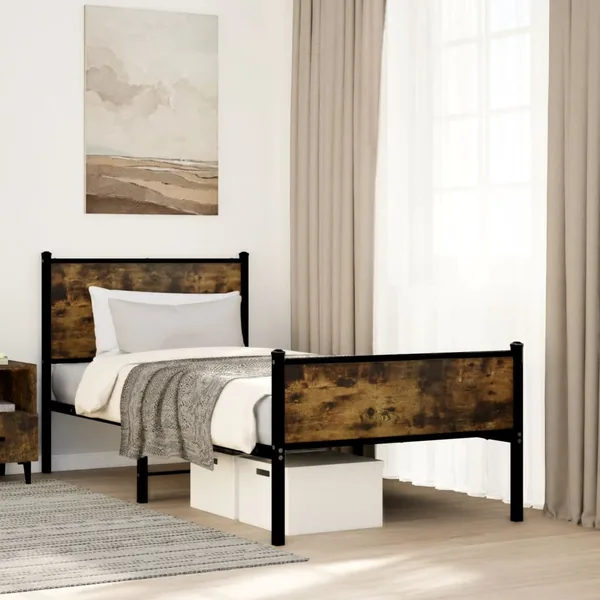Cadre de lit en métal sans matelas chêne fumé 90x200 cm