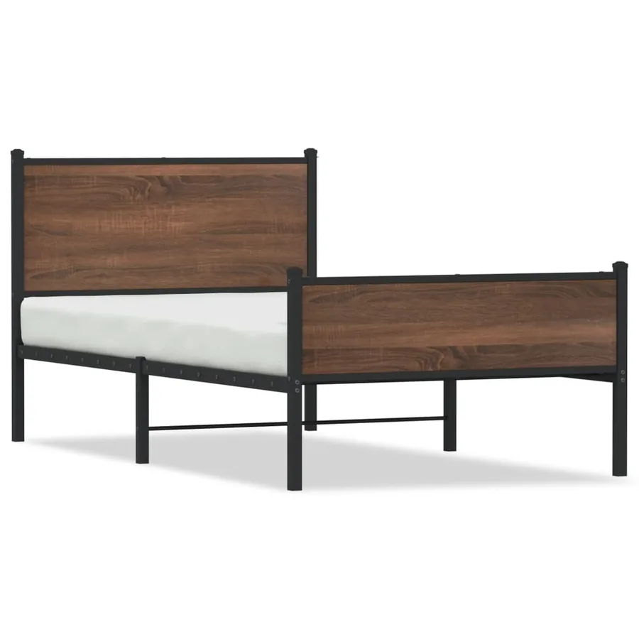 Cadre de lit en métal sans matelas chêne marron 100x190 cm - 2