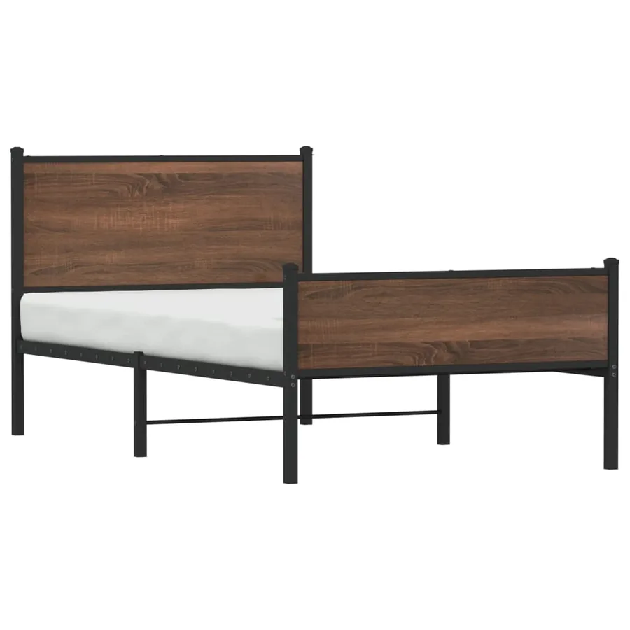 Cadre de lit en métal sans matelas chêne marron 100x190 cm - 4