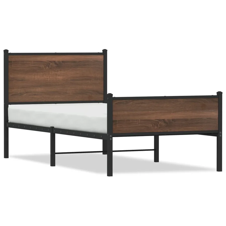 Cadre de lit en métal sans matelas chêne marron 90x190 cm - 2