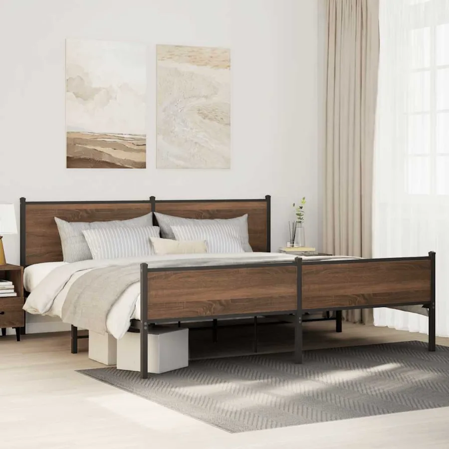 Cadre de lit en métal sans matelas chêne marron 193x203 cm