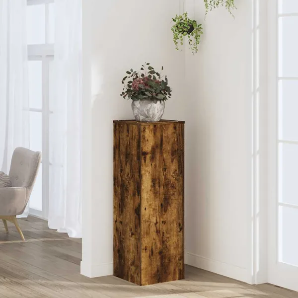 Support pour plantes chêne fumé 33x33x100 cm bois d'ingénierie