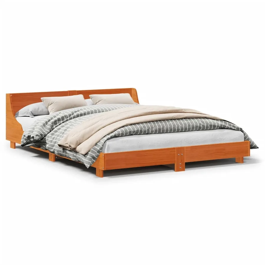 Cadre de lit sans matelas cire marron 140x200cm bois pin massif - 2