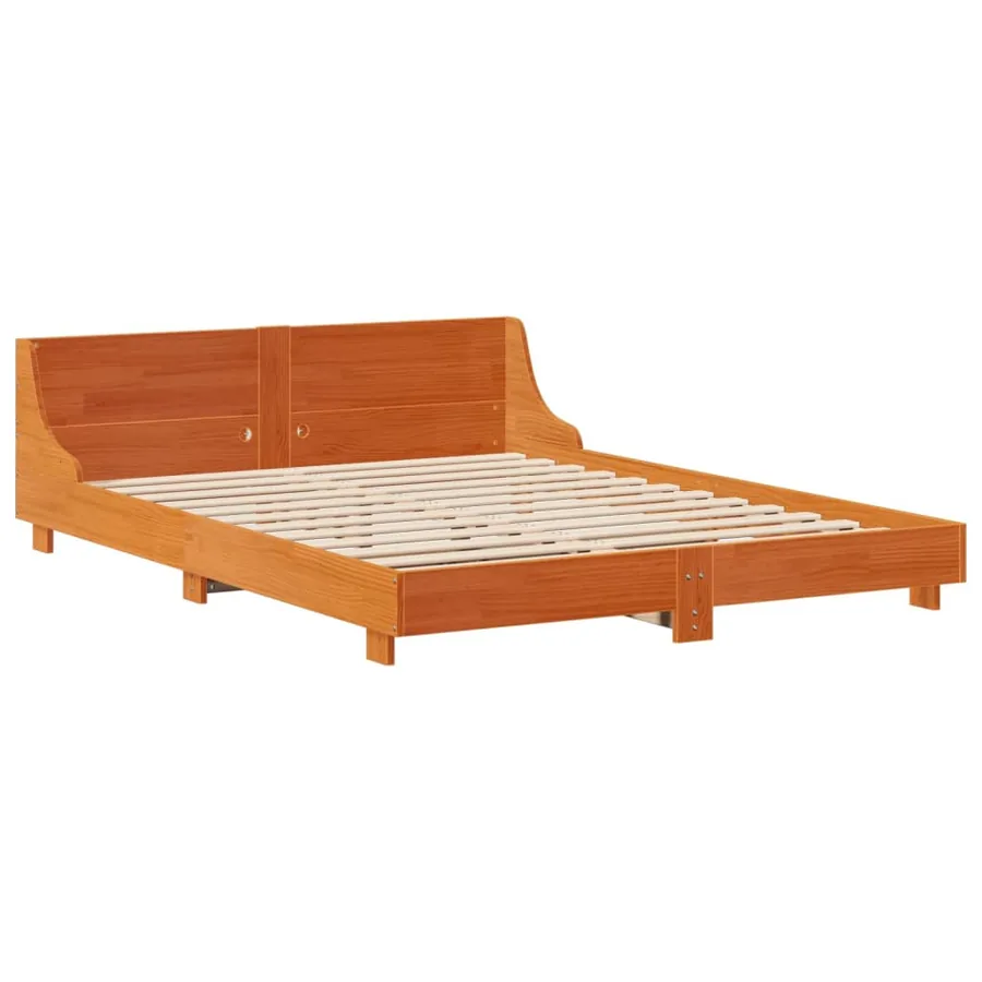 Cadre de lit sans matelas cire marron 140x200cm bois pin massif - 3
