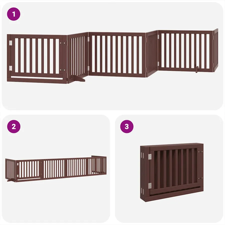 Barrière pour chien avec porte pliable 6 panneaux bois peuplier - 5