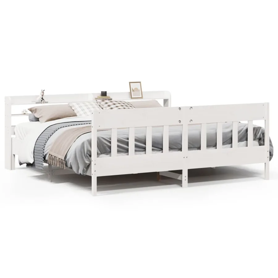 Cadre de lit sans matelas blanc 200x200 cm bois massif de pin - 2