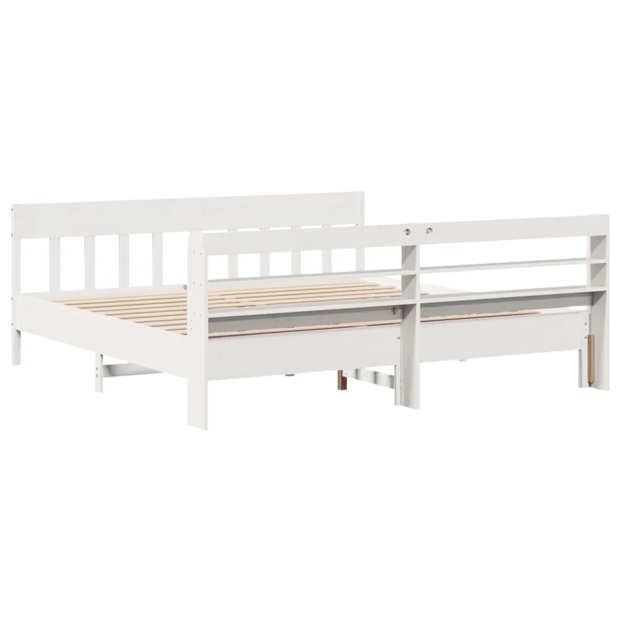 Cadre de lit sans matelas blanc 200x200 cm bois massif de pin - 6