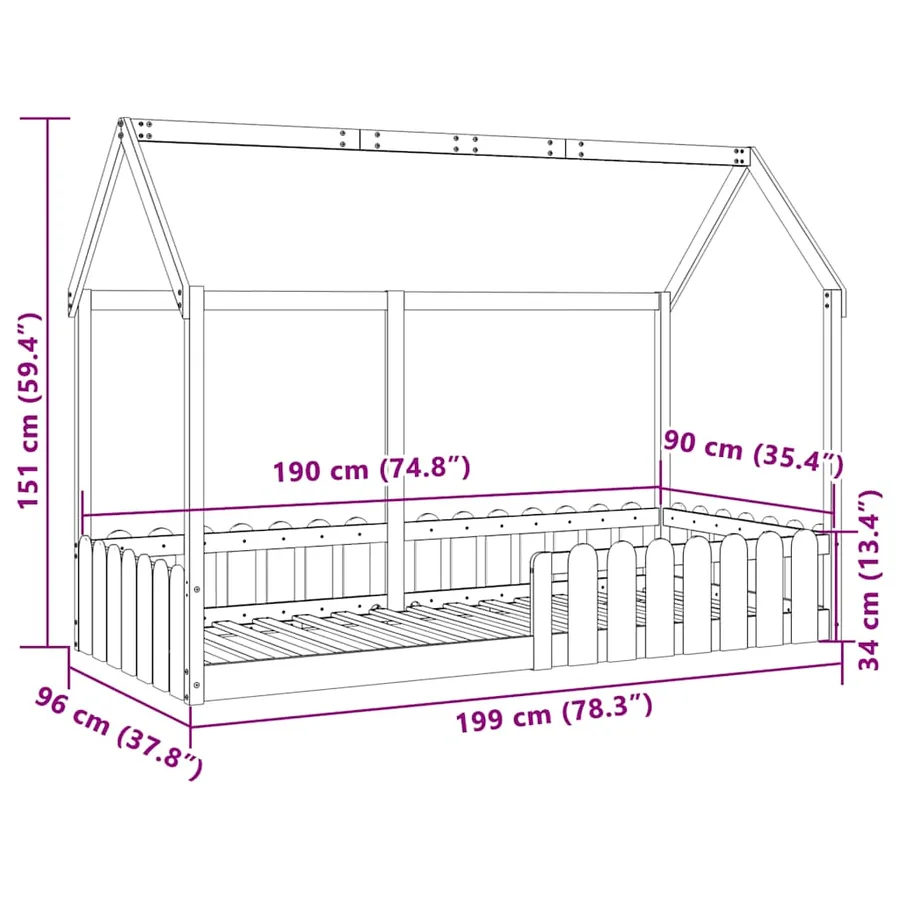 Cadre de lit d'enfants forme de maison sans matelas 90x190 cm - 9