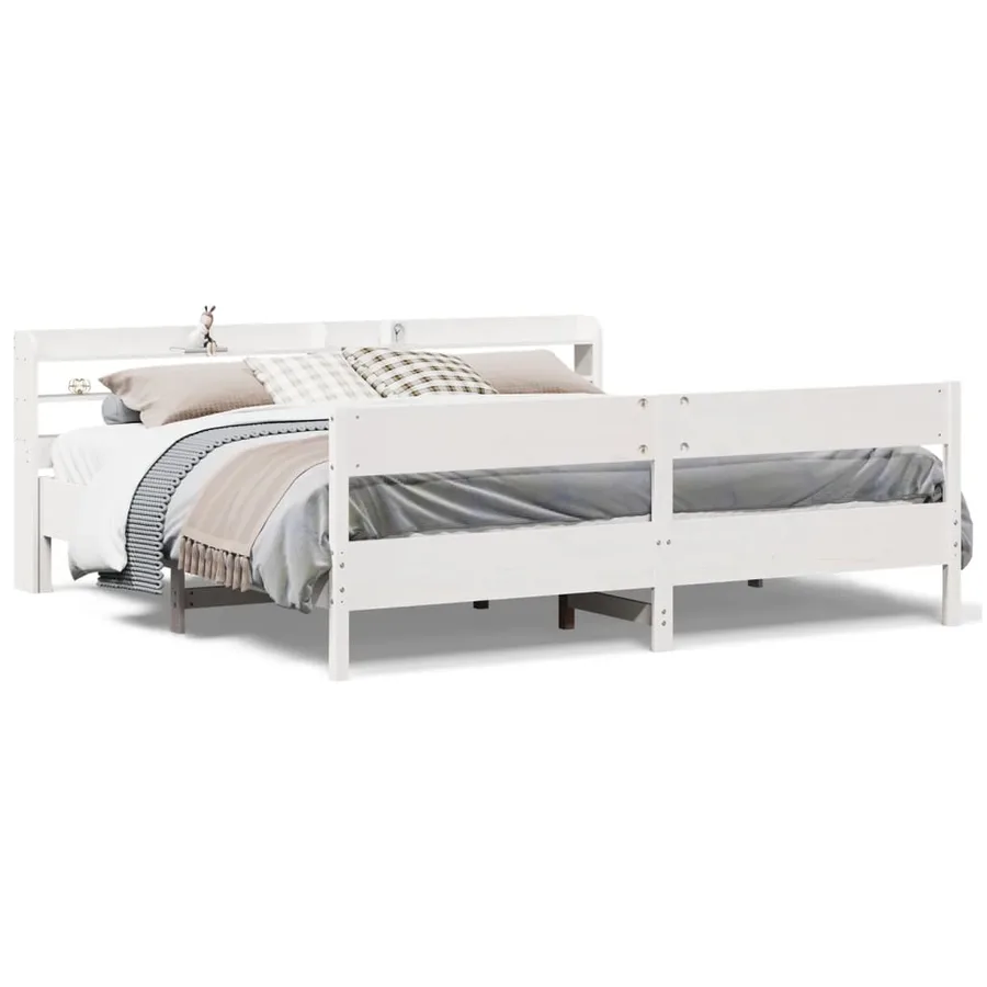 Cadre de lit sans matelas blanc 200x200 cm bois massif de pin - 2