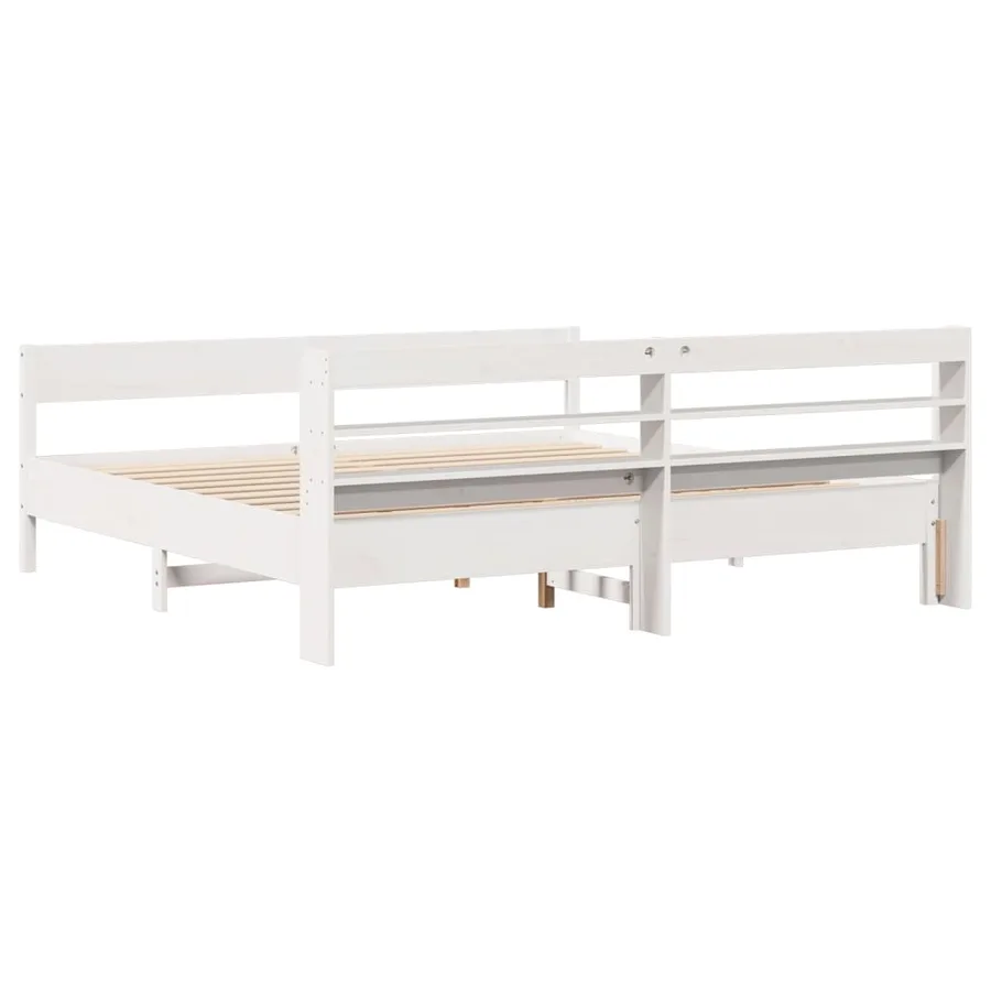 Cadre de lit sans matelas blanc 200x200 cm bois massif de pin - 6