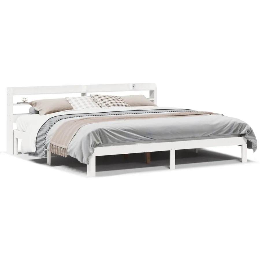 Cadre de lit avec tête de lit sans matelas blanc 200x200 cm - 2
