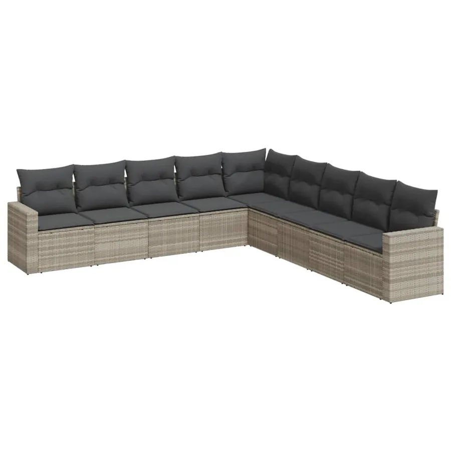 Salon de jardin 9 pcs avec coussins gris clair résine tressée - 2