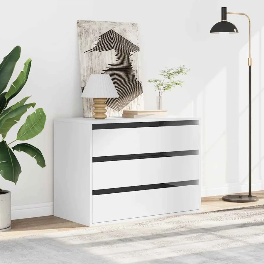 Commode d'angle blanc 80x41x58 cm bois d'ingénierie - 3