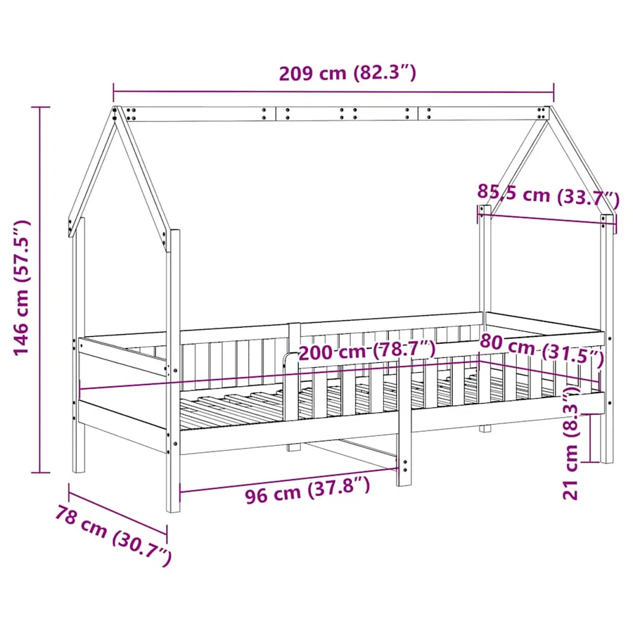Cadre de lit d'enfants forme de maison sans matelas pin - 9
