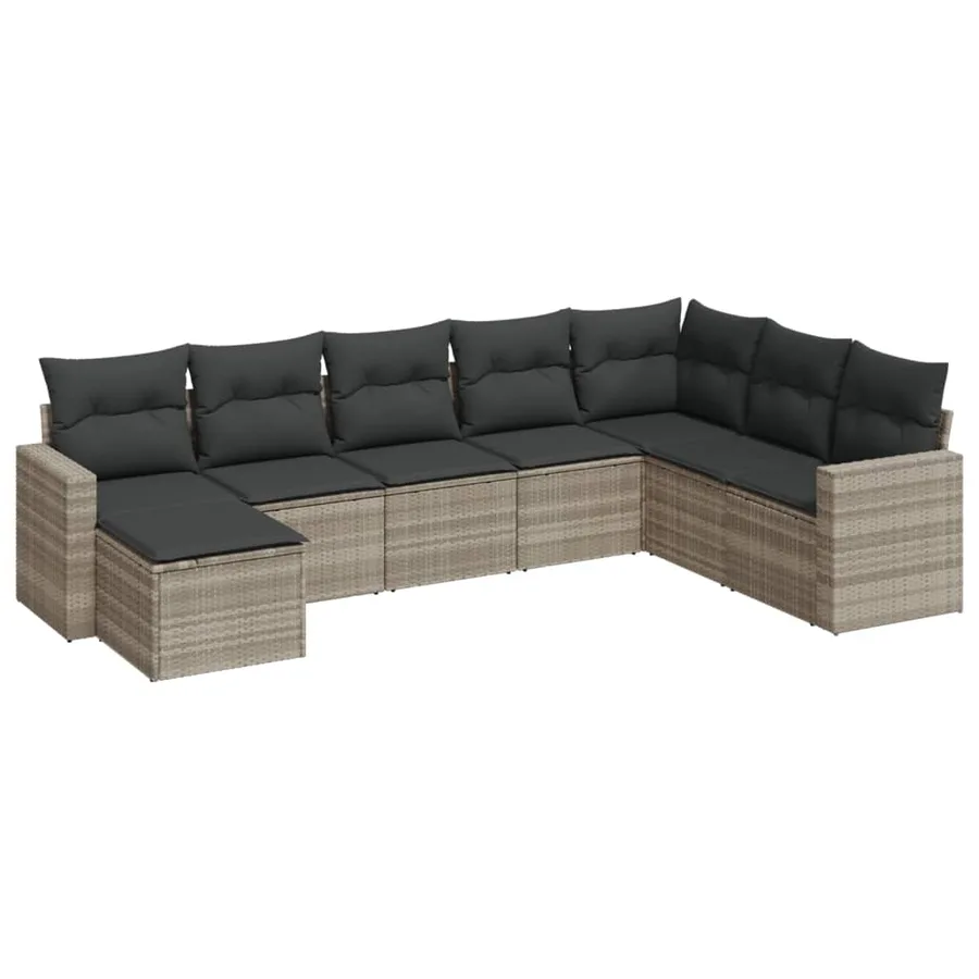 Salon de jardin 8 pcs avec coussins gris clair résine tressée - 2