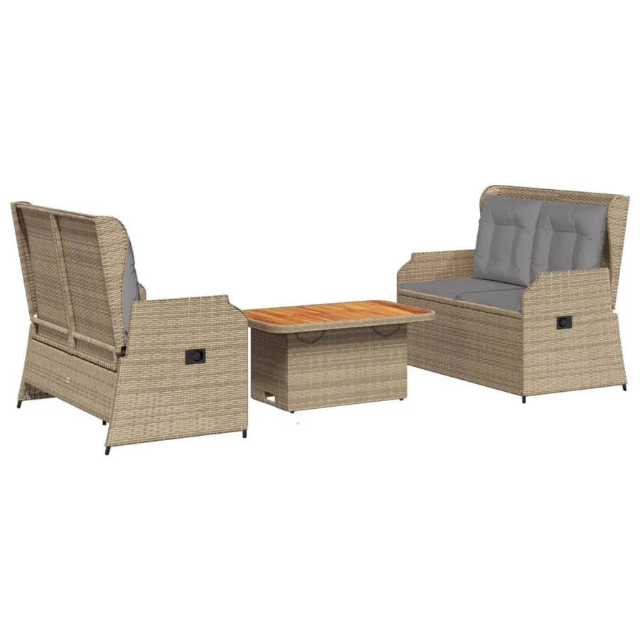 Salon de jardin avec coussins 3 pcs beige résine tressée - 2