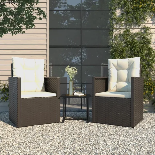 Outdoor furniture 3 pcs with cushions Poly rattan Black